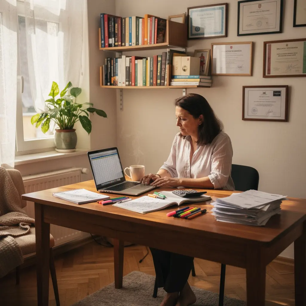 Családi költségek nyilvántartásának folyamata egy laptopon